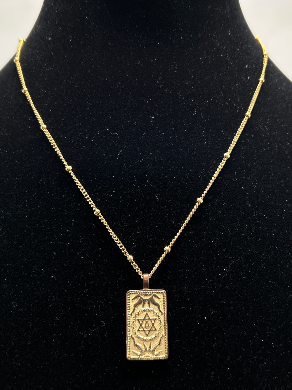 Sun Tarot Card Gold Necklace, Clear Crystal